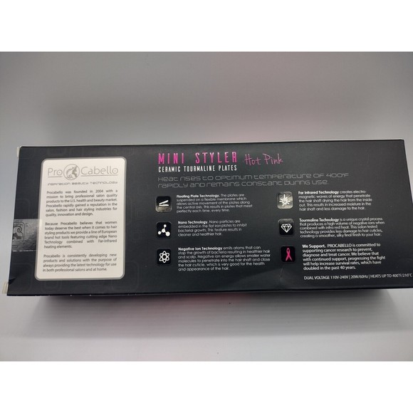 ProCabello Mini Flat Iron 0.5″ Ceramic Tourmaline Plates Hair Straightener Pink - Picture 2 of 4